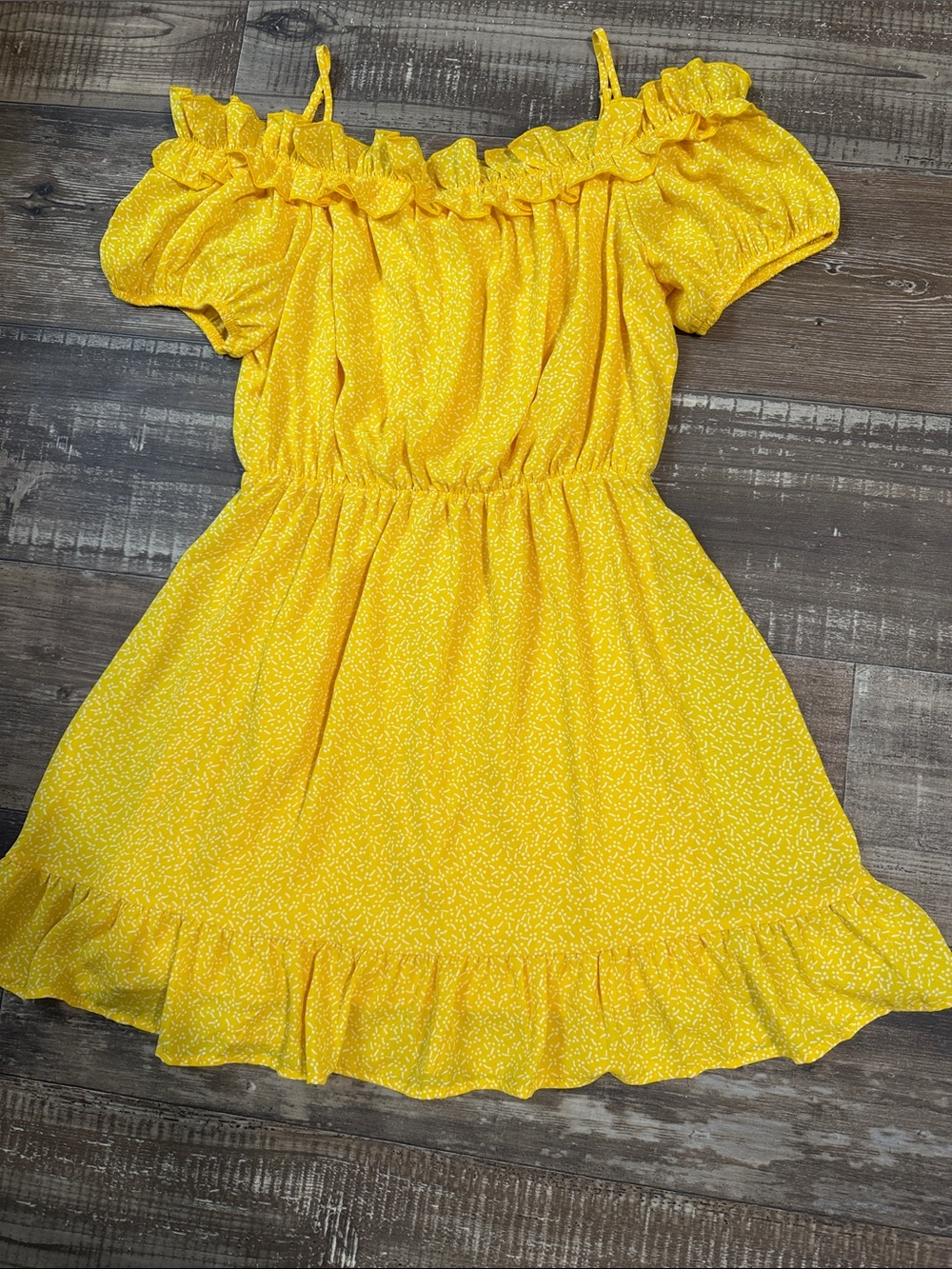 Jessica Simpson Bright Yellow Ruffle Off-Shoulder Kids Dress